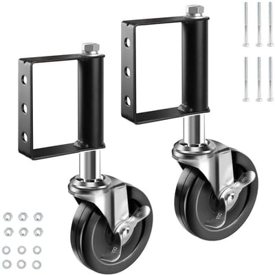Allecto plus - Veerbelaste Poortwielen 100mm Rubber - Set van 2 - Met Rem - Zwenkwielen - Krachtige Schokdemping - Universele Montageplaat - Voor Zware Poorten