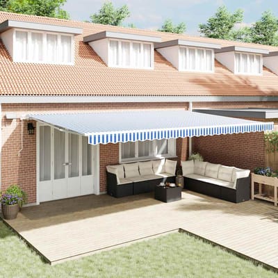 vidaXL - Uitschuifbare - luifel - Blauw - en - Wit - 600 - × - 300 - cm