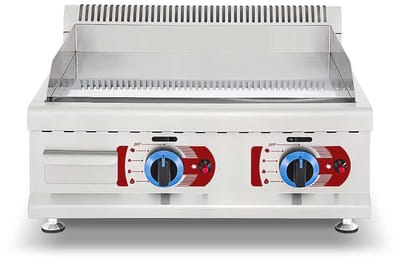 HCB® - Professionele Horeca Bakplaat - glad - propaan - RVS / INOX - Teppanyaki Grill apparaat - 57x65.5x37 cm (DxBxH) - 45 kg - 5655