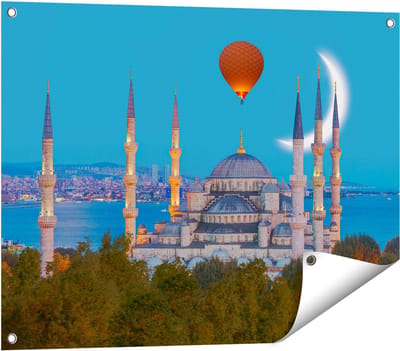 Gards Tuinposter Sultan Ahmetmoskee in Istanbul - 80x60 cm - Tuindoek - Tuindecoratie - Wanddecoratie buiten - Tuinschilderij
