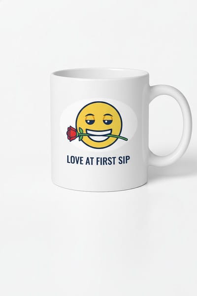Emoji Mok Liefde op Eerste Slok - Romantische Roos Koffiemok - Grappig Cadeau