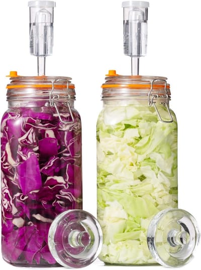 Gistingsset 2 Liter - Glazen Potten met Luchtsluis en Gewichten voor Zuurkool en Kombucha
