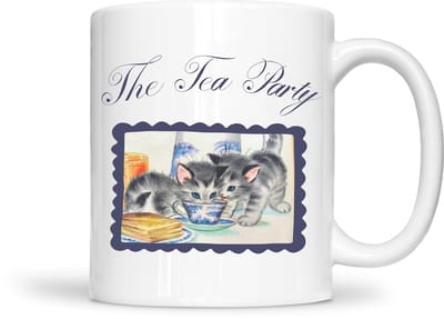 The Tea Party Blauw Mok – Schattig Kittens– Dierenliefhebber – Moederdag cadeau – Cadeau voor moeder – Mokken en bekers – Cadeau voor vrouw – Valentijndag – Cadeau voor Hem of Haar – 325ml Koffiemok
