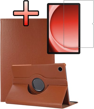 Hoes - Geschikt voor Samsung Galaxy Tab A9 - Met Screenprotector - 360 Graden Draaibare Hard Cover Case - Tablet Hoesje Draaibaar - Bruin