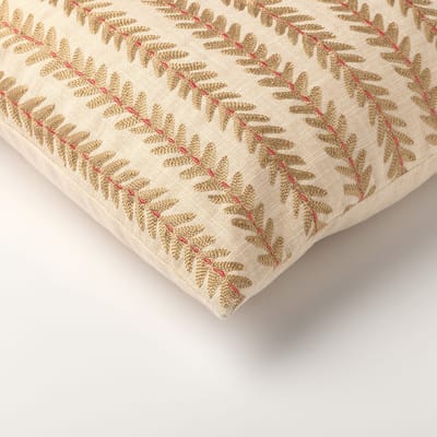 Dutch Decor ZILA - sierkussen 45x45 cm - geborduurd bladmotief - goud, bruin, beige - Inclusief binnenkussen - Luxe kussens voor woonkamer & bank