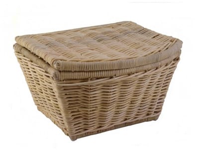 Handgemaakt Orgineel design stevige Fietsmand Silfra met deksel 47x42x29 in Naturel Rotan met leren riempjes