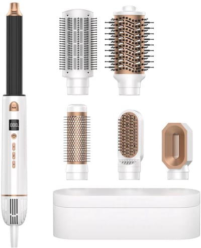 Lucellia® Fohnborstel 6-in-1 Airstyler - Multisyler - Krulborstel - Krultang - Kort & lang haar - Heteluchtborstel - Warmteborstel - Haardroger met Roterende Fohnborstel