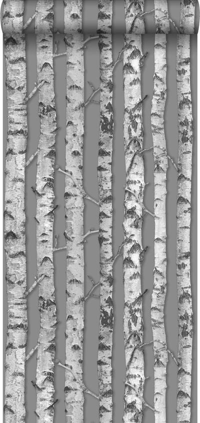 ESTAhome behang berken boomstammen taupe grijs en licht warm grijs - 53 cm x 10.05 m - 138892