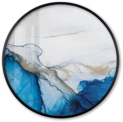 Poster in lijst Rond - Fotolijst 60x60 cm - Posters - Watercolor - Blauw - Abstract - Kunst - Modern - Ronde posterlijst zwart - Decoratie - Wanddecoratie woonkamer - Muurdecoratie slaapkamer
