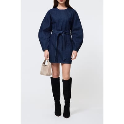 French Connection Leighton Denim Banana Slv Dres Dark Indigo Maat: 10 | Maxi Jurken Outlet | Dames | Blauw