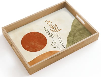 Dienblad hout 40x30 cm - Schootdienblad - Zon - Abstract - Takken - Oranje - Borrelplank rechthoek - Plateau dienbladen