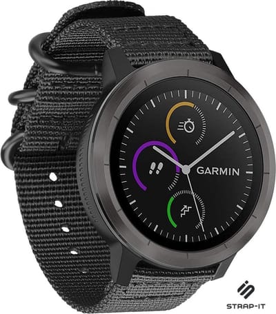 Strap-it Nylon gesp bandje - geschikt voor Garmin Vivoactive 4 45mm / Garmin Venu 2 - zwart