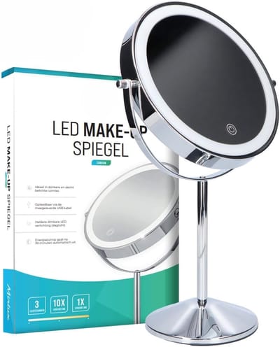 LED Make-Up Spiegel met Verlichting voor Wandmontage - Dubbelzijdige Kosmetica Spiegel met 1x/5x Vergroting - 3 Lichtstanden - Flexibele Arm en Oplaadbaar via USB