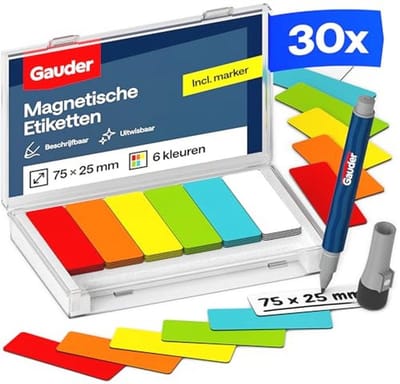 Thijox - Magnetische Etiketten Beschrijfbaar - Herbruikbare Magneetschildjes voor Whiteboard, Schoolbord, Kanbanbord en Koelkast - 30 Stuks 75 x 25 mm