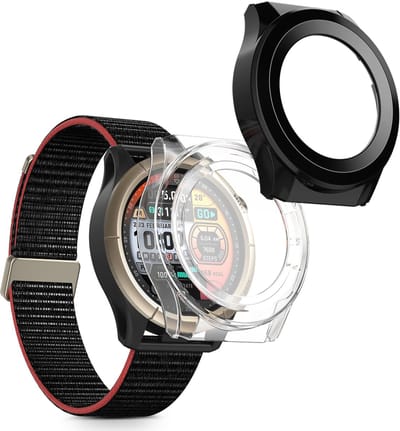 kwmobile 2x cover geschikt voor Amazfit Cheetah / Amazfit Cheetah Pro - Fitnesstracker cover van gehard glas en kunststof frame set transparant / zwart