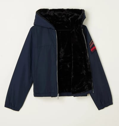 Zadig&Voltaire Kids Reversible jas met imitatiebont en capuchon - Zwart/ Blauw - Maat 152