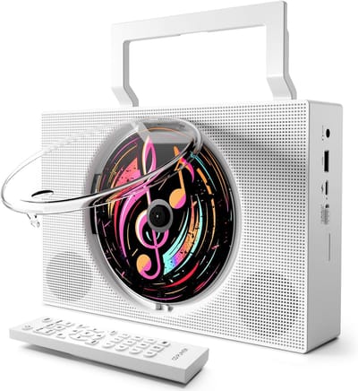 Draagbare cd-speler met Bluetooth - Oplaadbare cd-speler met FM-radio, USB, AUX en afstandsbediening - Stereogeluidssysteem met 4000 mAh-batterij - Ondersteunt cd/cd-r/cd-rw/mp3/wma（Wit）