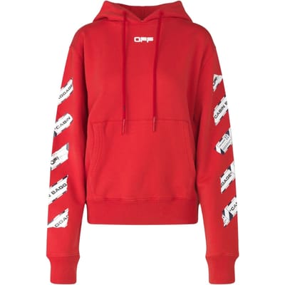 Gebroken witte Airport Tape Diag rode hoodie