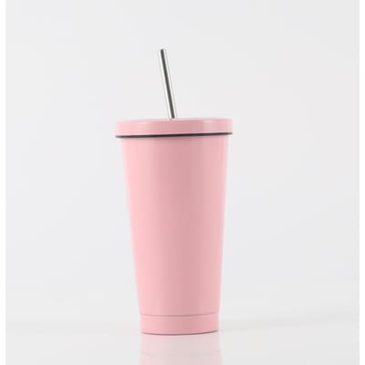 Dubbelwandige RVS Beker met Rietje Cadeau Beker Fabrikanten Heren- en Dames Vacuüm Koffiebekers 16oz