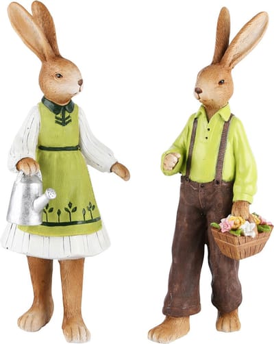Dekoratief | Bunny m/bloemen, hij/zij, resina, 9x9x24cm, set van 2 stuks | A220501