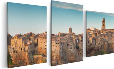 Artaza Canvas Schilderij Drieluik Oude Stad in Toscane, Italië - 120x60 cm - Wanddecoratie Woonkamer - Schilderijen - Muurdecoratie