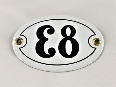 Huisnummer Bord - Emaille Nummer - Huis Identificatie - Handgemaakt Emaille - 10.5 x 7 cm - Wit Zwart