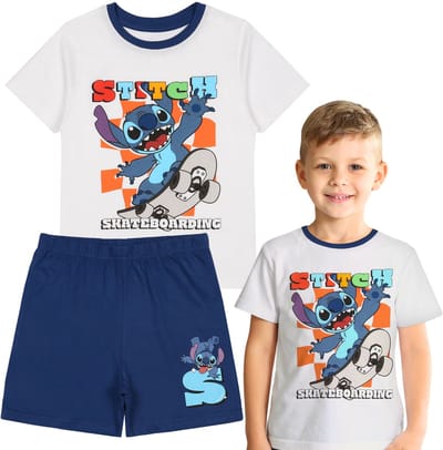 DISNEY Stitch KATOENEN TWEEDELIG pyjama VOOR DE ZOMER voor jongens met korte mouwen 100% KATOEN