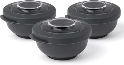 Amuse Tylla Charcoal Snackbox set - 3x200ml - Perfect Afsluitbare Snackdoosjes - Vershouddoos - Fruitbakjes Voor onderweg - BPA-vrije Bewaarbakjes - Zwart
