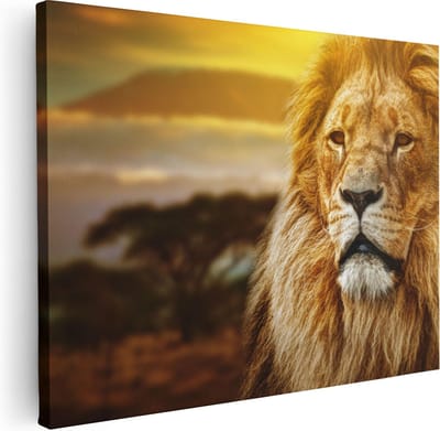 Artaza Canvas Schilderij Leeuw Portret - 40x30 cm - Klein - Wanddecoratie Woonkamer - Muurdecoratie Afrikaanse Dieren - Kamer Accessoires Savanne