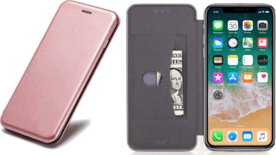 Kunstlederen Book Case Hoesje geschikt voor iPhone Xs / X - Roségoud Siliconen iCall Wallet
