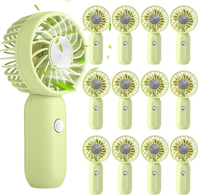 LISM-Set van 12 mini draagbare handventilatoren, perfect Geschikt voor op reis, 3 snelheden, oplaadbare USB-batterij, kleine persoonlijke wimperventilatoren Geschikt voor vrouwen buitenshuis (schattige groene uitvoering).