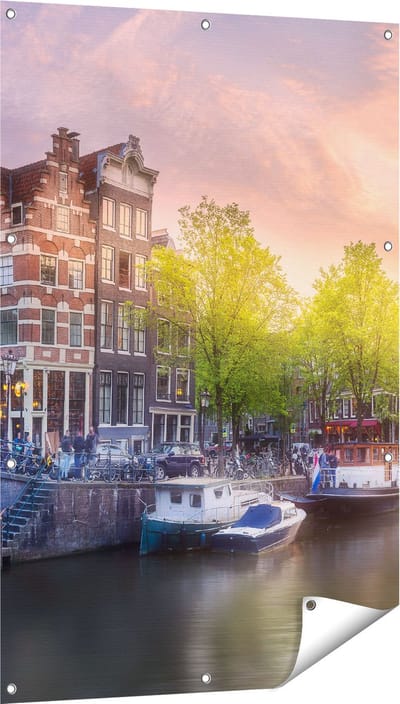 Gards Tuinposter Amsterdamse Grachten - 80x120 cm - Tuindoek - Tuindecoratie - Wanddecoratie buiten - Tuinschilderij