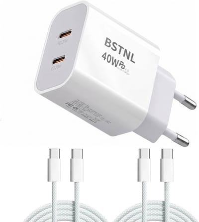 USB C Snellader 40W + 2x USB-C 65W Kabel 1M - Geschikt voor al jouw USB-C Apparaten - Oplader - Universeel - Fast Charger - Snellader - USB C Adapter - USB Stekker - Wit