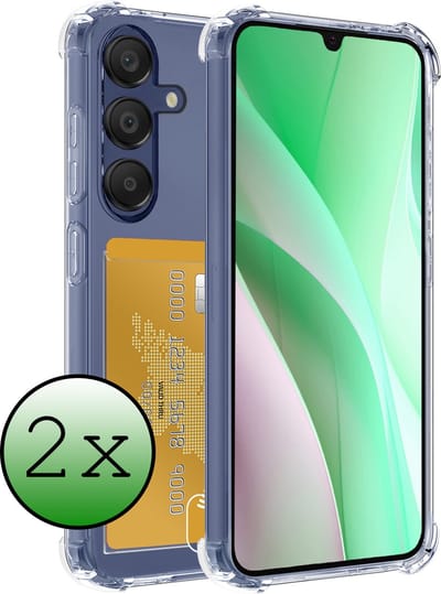 Hoesje 2 Stuks - Geschikt voor Samsung Galaxy A15 - Met Pashouder en Kaarthouder - Telefoon Hoes Shockproof - Siliconen Case - Back Cover - Shock Proof - Pasjes Houder - Transparant