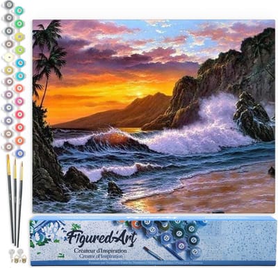 Figured'Art Schilderen op Nummer Volwassenen canvas Klif en golven - Handwerk acrylverf Kit DIY Compleet - 40x50cm zonder frame