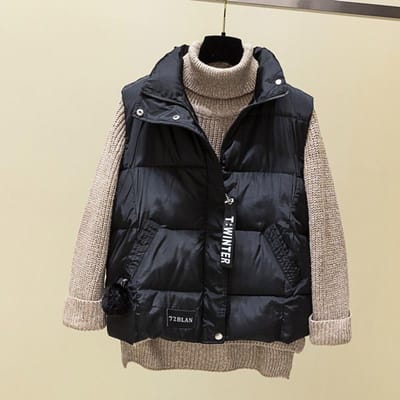 Dames los en dik kort vest, warm vest, donsjas, katoenen vest XXL
