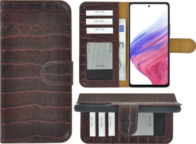 Geschikt voor Samsung Galaxy A73 5G Hoesje - Bookcase - A73 5G Hoesje Book Case Wallet Echt Leer Croco Bordeauxrood Cover