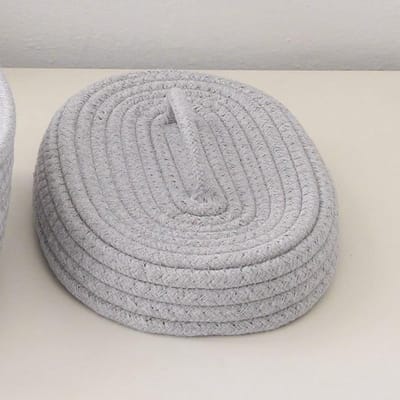 Handgemaakte Opbergmand van Katoenen Touw met Deksel - Grote Mand voor Make-up, Snacks en Diversen (Grijs)