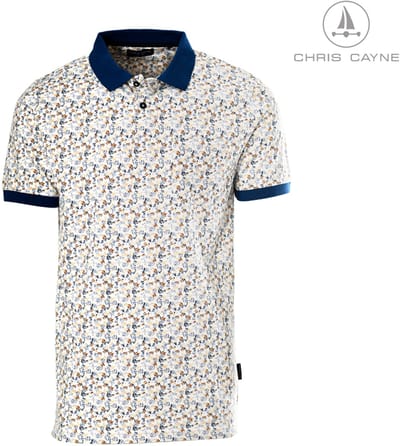 Chris Cayne heren poloshirt - XL - valt groot - polo heren - beige print - korte mouwen - jersey