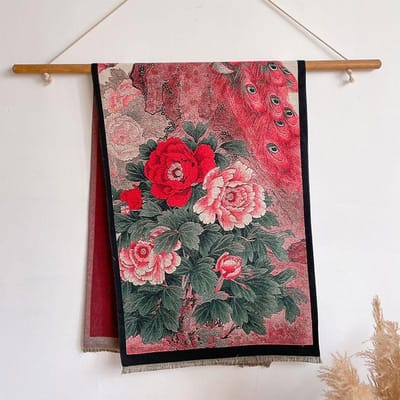 Luxe Winterbloem Kasjmier Sjaals Hoge Kwaliteit Dames Verdikken Wikkel Sjaal Dames Warm Wol Pashmina Pauw Ontwerp Sjaal black