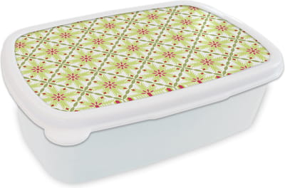 Broodtrommel Wit - Lunchbox - Brooddoos - Bohemian - Patronen - Bloemen - 18x12x6 cm - Volwassenen