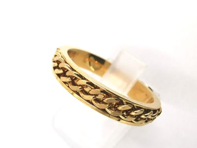 Ring - RVS - maat 16 - Goudkleurig - smal - Anxiety - anti stress, met schakel ketting motief.