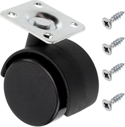 Set van 4 Zwenkwielen met Dubbele Rol Ø40mm - 360° Draaibaar Inclusief Schroeven