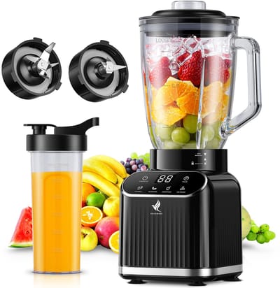 NovaWare Blender - 1.5L - Inclusief beker to go 600ml - 1300W Smoothie Maker - Mini Blender – IJscrusher - Met Display - Glas - Zwart