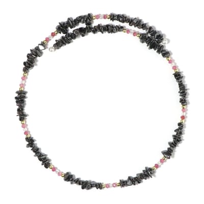 Cavill - Stalen Halsband met Zwarte Hematiet & Roze Toermalijn - 125,36 ct. Edelstenen - Multirijse Elegante Ketting - Luxe Sieraad