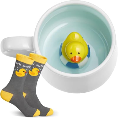 Unieke 2-delige cadeau set met 3D eend sokken en koffiemok voor kerst, originele geschenken voor vrienden en familie, handgemaakte decoratie