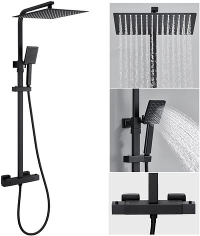 Auralum Max Regendouche met Thermostaatkraan - Doucheset Zwart - Regendoucheset - 12 inch Douchekop - Douchekolom met Thermostatische Mengkraan - Zwart