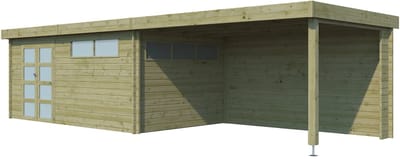 Woodlands Blokhut Modern met Overkapping en Dakisolatie Geïmpregneerd 905 x 295 cm