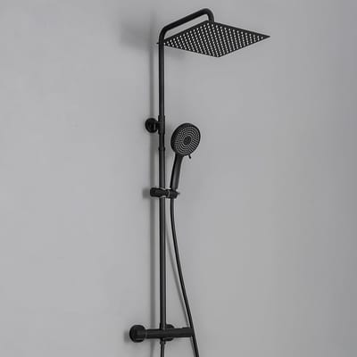 Auralum Max Regendouche - Inclusief koperen thermostaatkraan - Zwart Doucheset - XL Ø 30 cm Douchekop -Handdouche met 5 standen - Verstelbare Hoogte 88-124 cm - Zwart