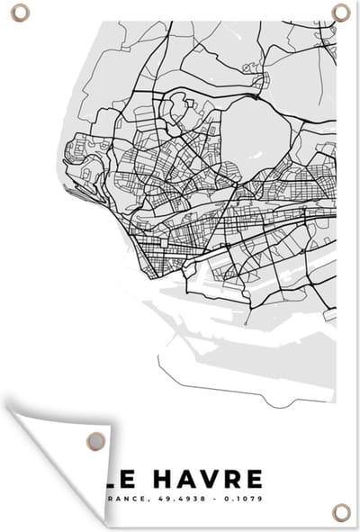 Muurdecoratie Frankrijk - Plattegrond - Kaart - Le Havre - Stadskaart - 120x180 cm - Tuinposter - Tuindoek